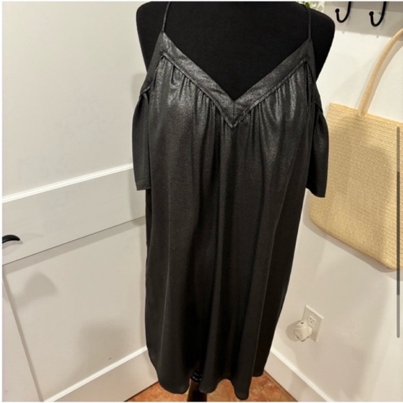 Loft NEW Cold Shoulder Dress Metallic Shimmer Gunmetal Grey with Racer Back MP - Picture 5 of 13